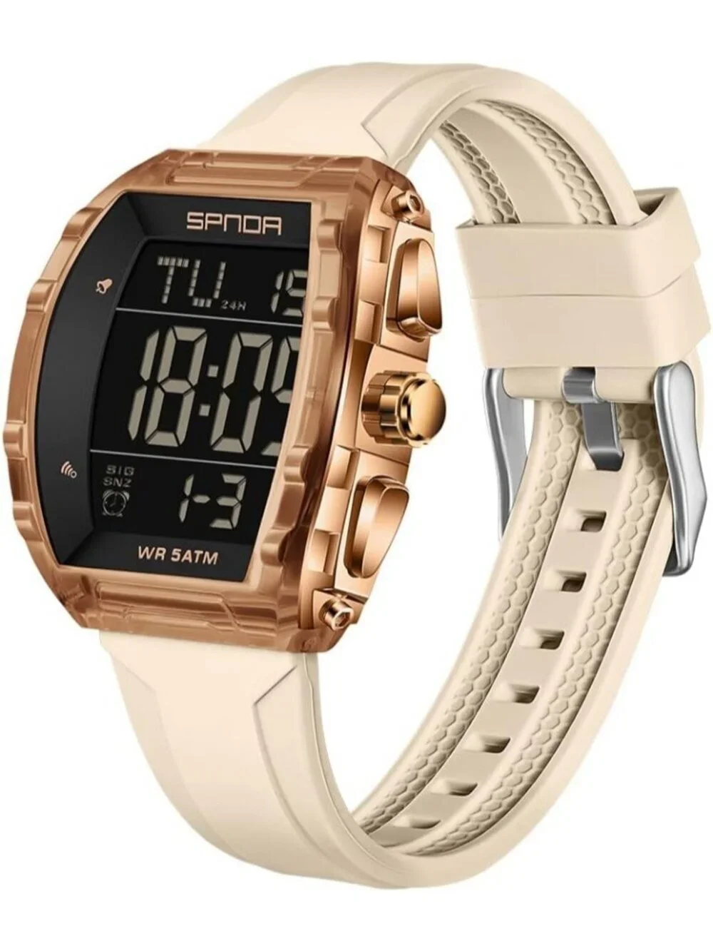 Men's Beige Analog Quartz Tonneau Shape Dual Waterproof Digital Luxury Watch